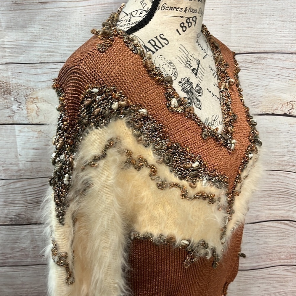 Vintage Sweater Retro 1980’s Faux Fur Metallic Ferran-Miesse Size Large - Picture 3 of 9